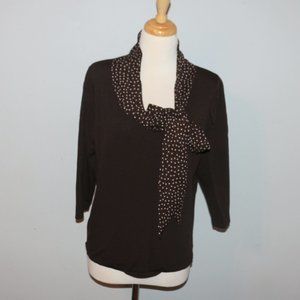 Jaclyn Smith XL Chocolate Brown Shirt Top Attached Scarf EUC